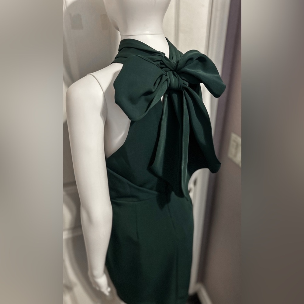 Anthropologie Harlyn Sz S Green Halter Neck Bow Cocktail Dress Elegant Formal - Picture 4 of 6